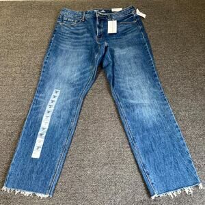 Old Navy Power Slim Straight Jeans Womens 12 Blue Denim High Rise Frayed Hem NWT